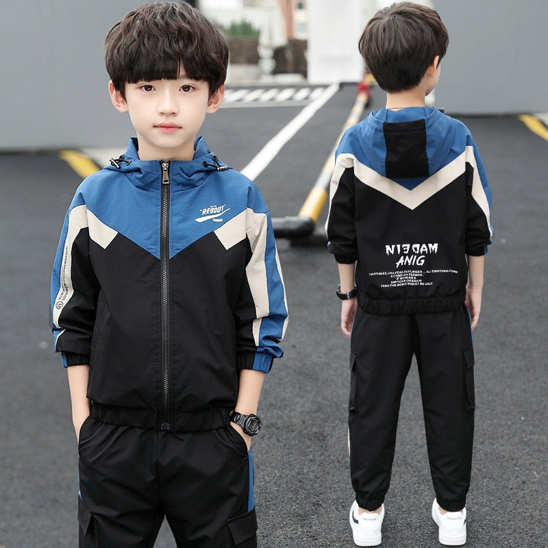 Fashion Boys Clothing Spring Autumn Patchwork Long Sleeve Sets 5 6 8 10 12 13 14 15Years Teenagers Children Sports Clothing