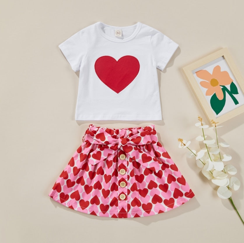 New Toddler Kids Baby Girl Valentine 's Day Clothes Long Sleeve Love Heart Printed Shirt Tops Tutu Skirt 2Pcs Outfits Set