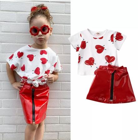 New Toddler Kids Baby Girl Valentine 's Day Clothes Long Sleeve Love Heart Printed Shirt Tops Tutu Skirt 2Pcs Outfits Set