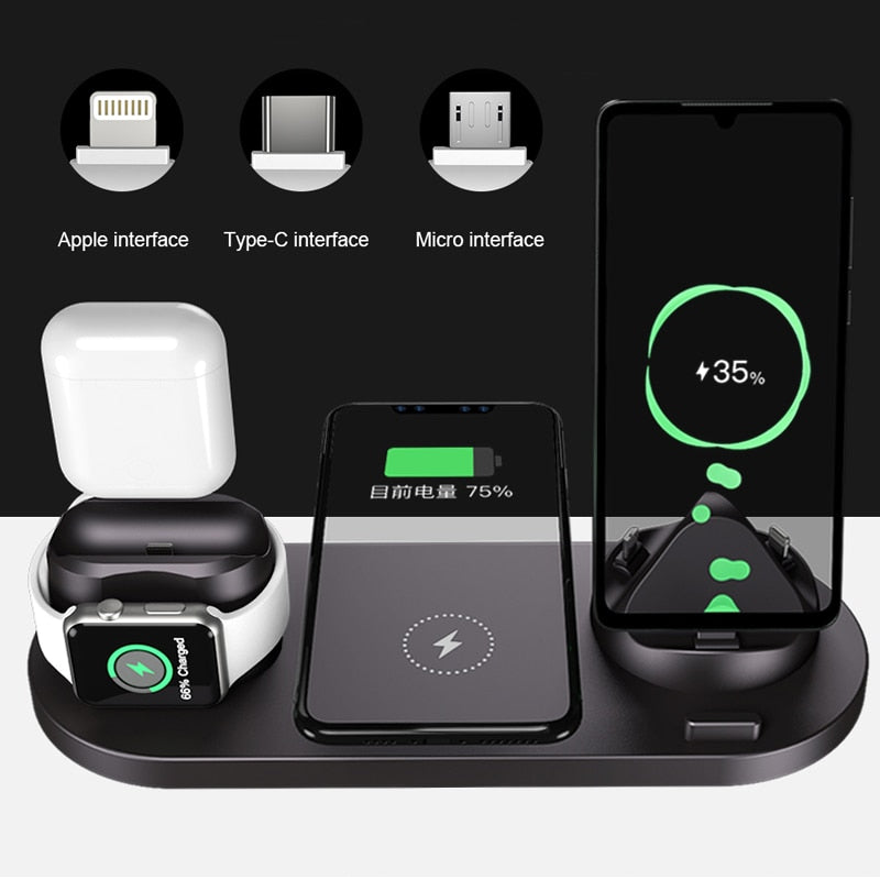 EXPUNKN Wireless Charger 6 in 1 10w Qi Fast Stand Carga Rapida Dock Station Carregador Sem Fio for Iphone Apple Watch Airpods