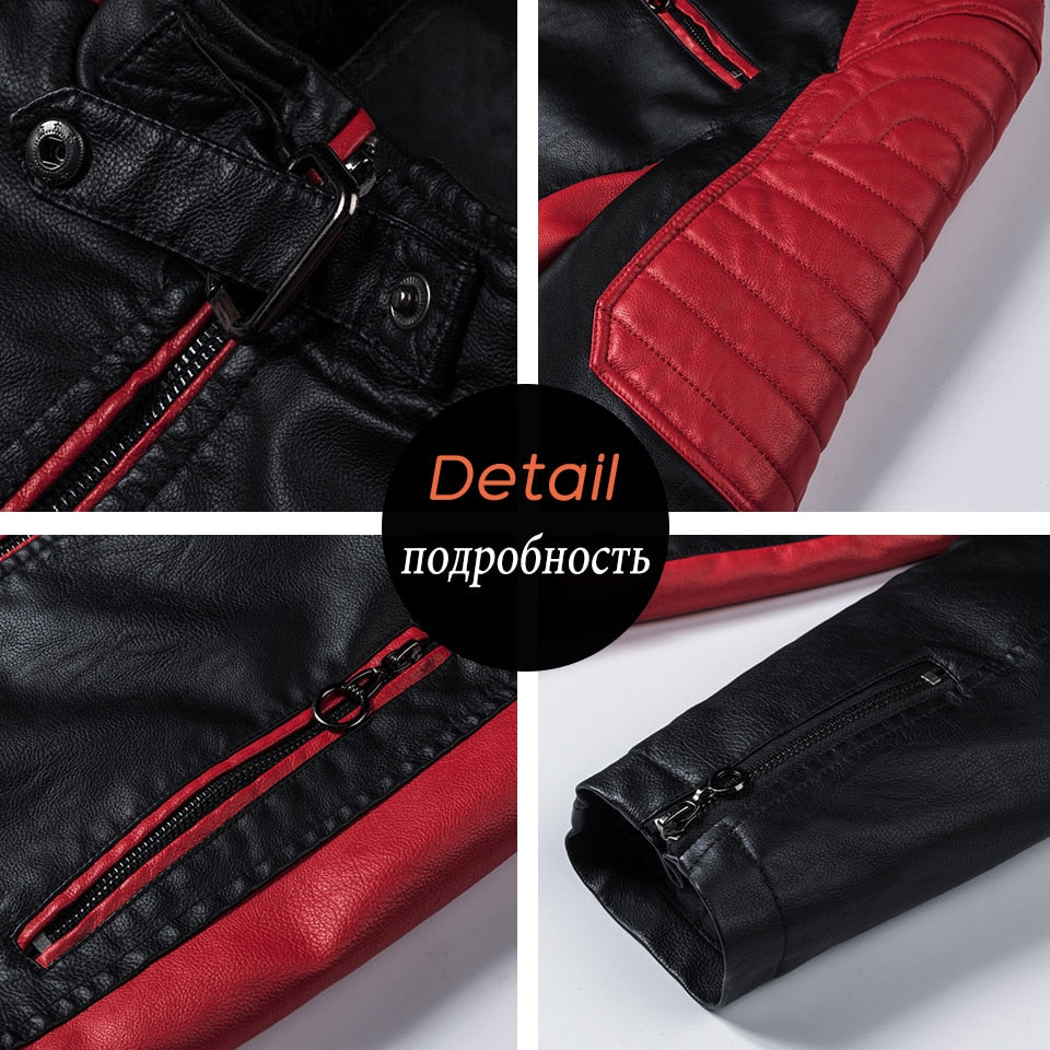 Ucrazy Men 2023 Winter Casual Motor Spliced Leather Jacket Coat Men Autumn Fashion Biker Vintage Warm Leather Jacket Coat Men