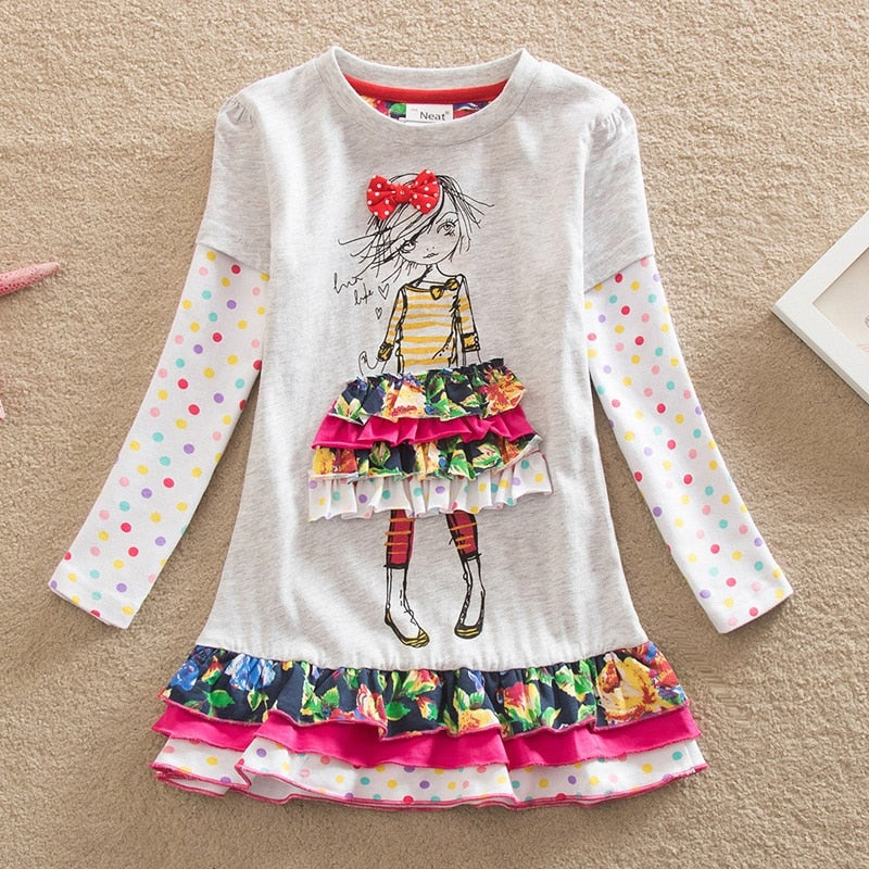 Girls Long Sleeve Clothes Tutu Party Flower Girl Dresses Children Kid Floral Dresses LH5460 Mix