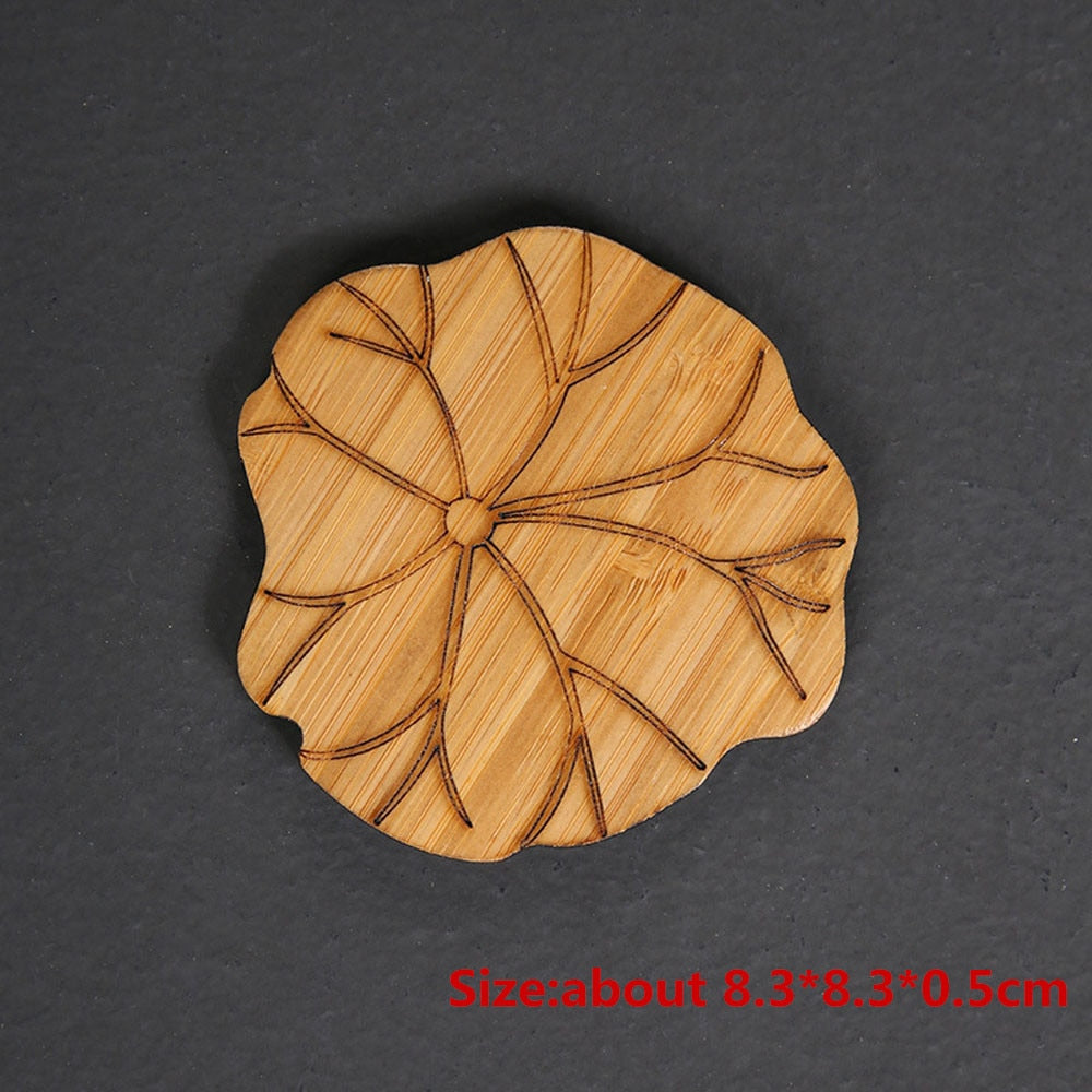 Lotus Shape Drink Coasters Mat Wooden Round Cup Table Mat Tea Coffee Mug Placemat Home Decoration Kitchen Accessories