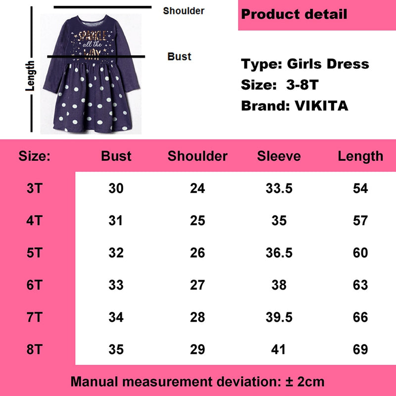 VIKITA Girls Cotton Dress Kids Cartoon Appliqued Vestidos Children Casual Wear Clothes Girls Long Sleeve Patchwork Dresses