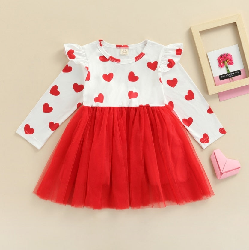 New Toddler Kids Baby Girl Valentine 's Day Clothes Long Sleeve Love Heart Printed Shirt Tops Tutu Skirt 2Pcs Outfits Set