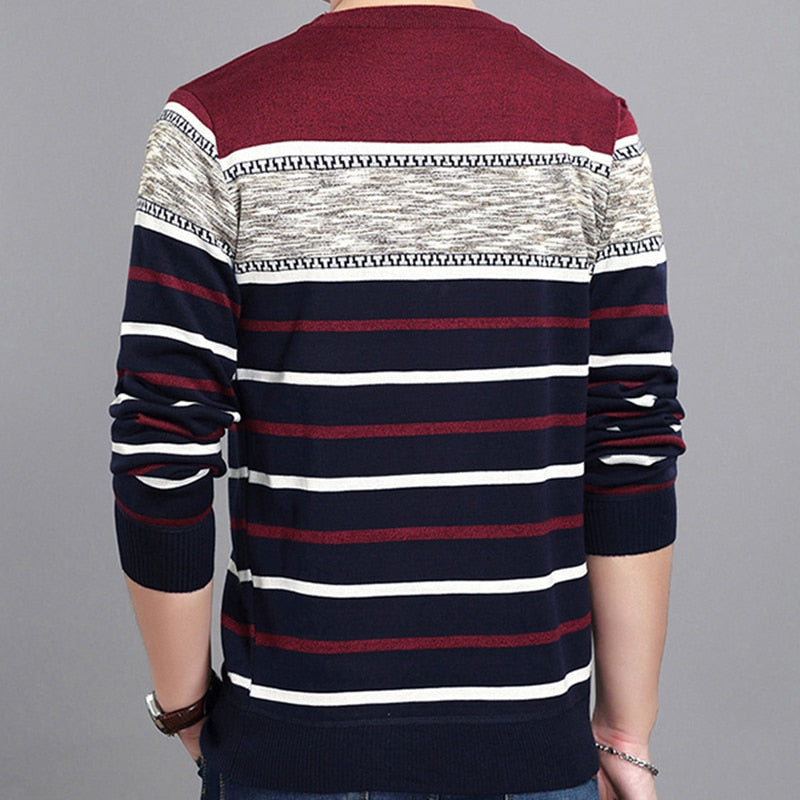 Covrlge New Spring Autumn Casual Men&#39;s Sweater O-Neck Striped Slim Knittwear Mens Sweaters Pullovers Pullover Men M-3XL MZM050