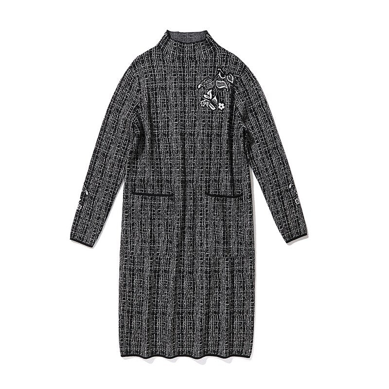 Autumn Winter Vintage Striped Knitting Pullovers 2023 Women Elegant Bodycon Sweaters Casual 3XL Wool Sweater Dresses
