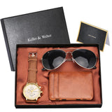 Luxury Rose Gold Men&#39;s Watch Leather Card Credit Holder Wallet Fashion Sunglasses Sets for Men Unique Gift for Boyfriend Husband