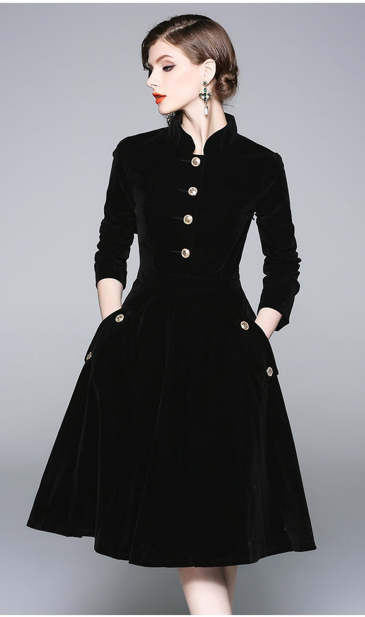 ZUOMAN Women Autumn &amp; Winter Elegant Velvet Dress Festa High Quality Vintage Party Robe Femme A-Line Designer Black Vestidos