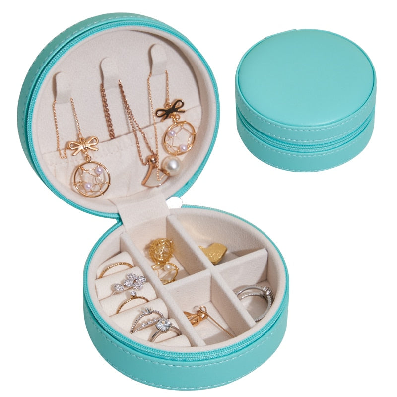 New Portable Leather Jewelry Box Princess European Korean Simple Small Mini Earrings Rings Storage Case Hot Sell