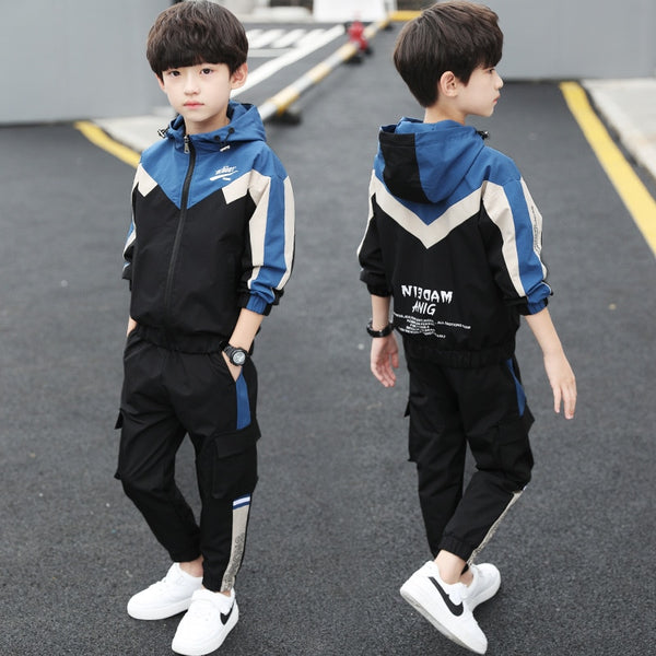 Fashion Boys Clothing Spring Autumn Patchwork Long Sleeve Sets 5 6 8 10 12 13 14 15Years Teenagers Children Sports Clothing