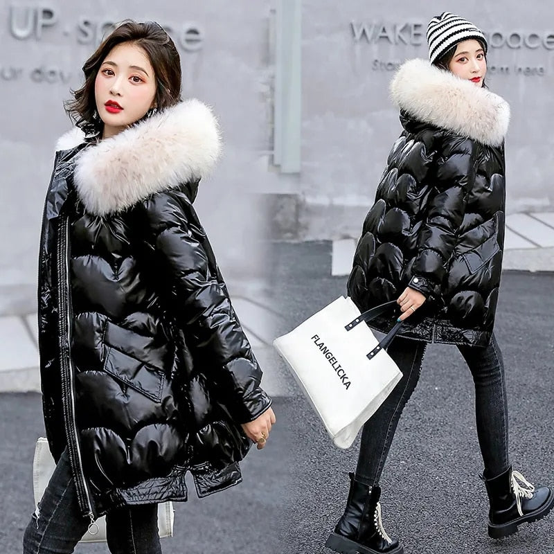 Women Winter Jacket Parkas 2021 New Fashion Fur Collar Hooded Thick Warm Parkas Casual Female Long Snow Wear Coat Outwear