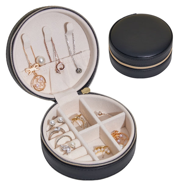 New Portable Leather Jewelry Box Princess European Korean Simple Small Mini Earrings Rings Storage Case Hot Sell
