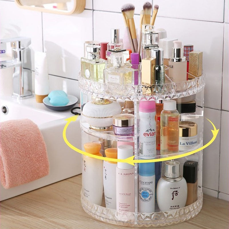 Makeup Organizer Transparent Storage Box Organizador Maquillaje 360 Degree Rotation Cosmetic Storage Rack Plastic Box Assembly