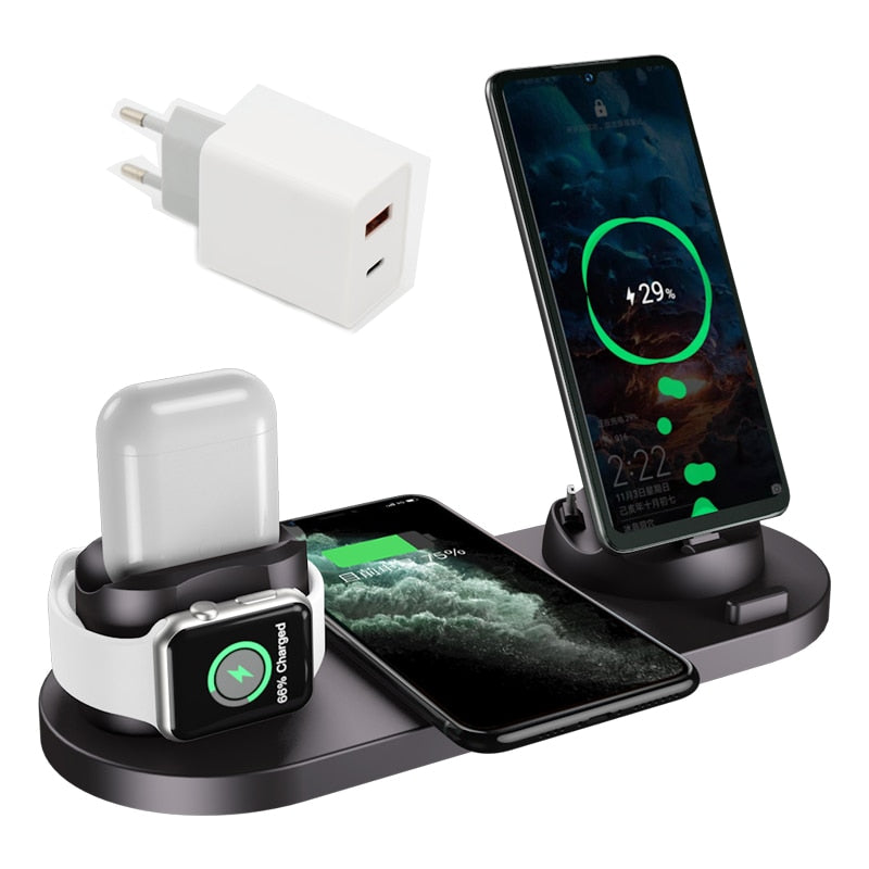 EXPUNKN Wireless Charger 6 in 1 10w Qi Fast Stand Carga Rapida Dock Station Carregador Sem Fio for Iphone Apple Watch Airpods