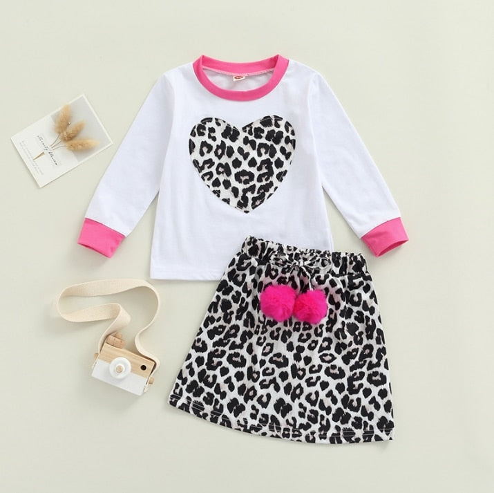 New Toddler Kids Baby Girl Valentine 's Day Clothes Long Sleeve Love Heart Printed Shirt Tops Tutu Skirt 2Pcs Outfits Set