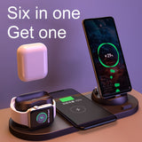 EXPUNKN Wireless Charger 6 in 1 10w Qi Fast Stand Carga Rapida Dock Station Carregador Sem Fio for Iphone Apple Watch Airpods