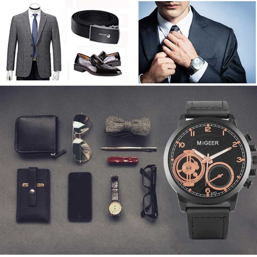 Luxury Rose Gold Men's Watch Leather Card Credit Holder Wallet Fashion Sunglasses Sets for Men Unique Gift for Boyfriend Husband