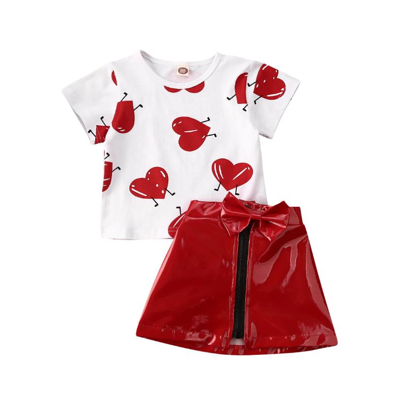 New Toddler Kids Baby Girl Valentine 's Day Clothes Long Sleeve Love Heart Printed Shirt Tops Tutu Skirt 2Pcs Outfits Set