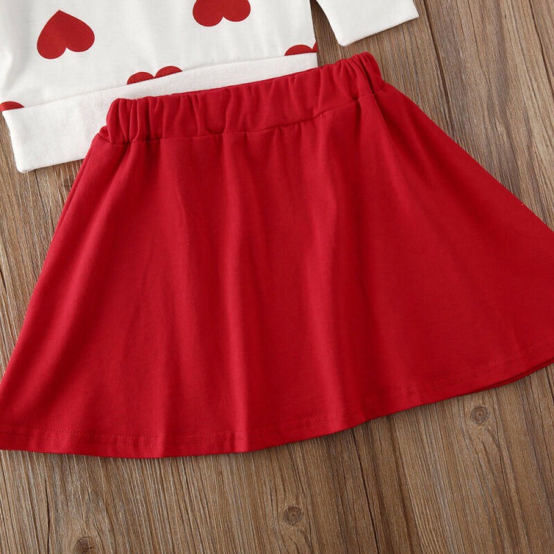 New Toddler Kids Baby Girl Valentine 's Day Clothes Long Sleeve Love Heart Printed Shirt Tops Tutu Skirt 2Pcs Outfits Set
