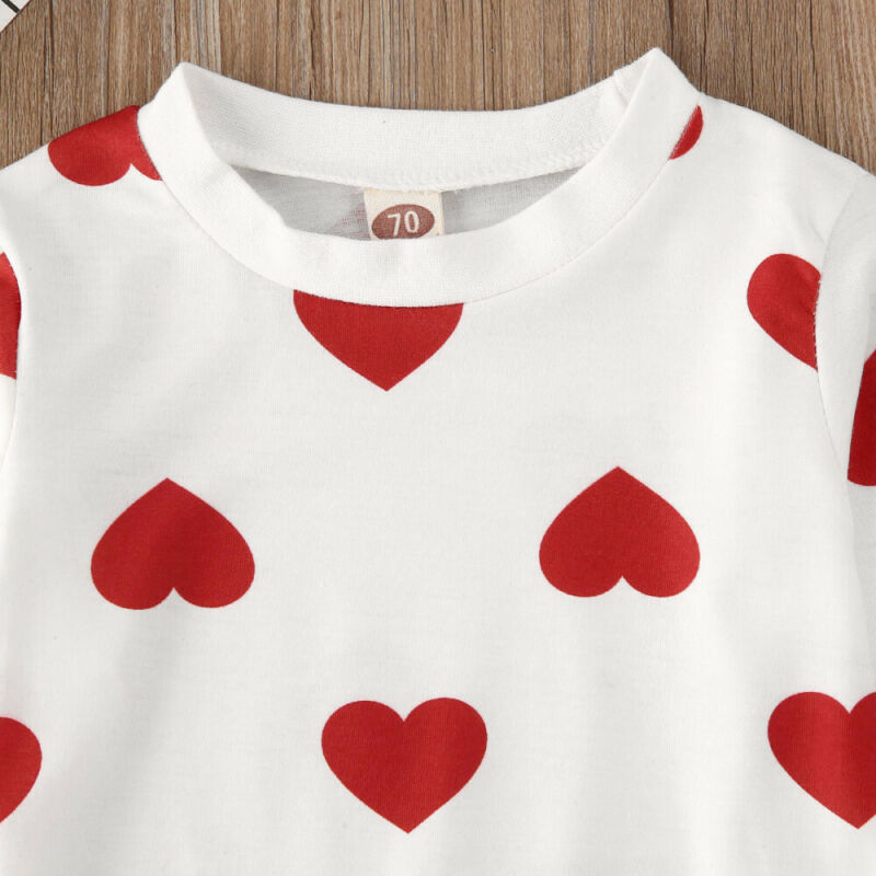 New Toddler Kids Baby Girl Valentine 's Day Clothes Long Sleeve Love Heart Printed Shirt Tops Tutu Skirt 2Pcs Outfits Set