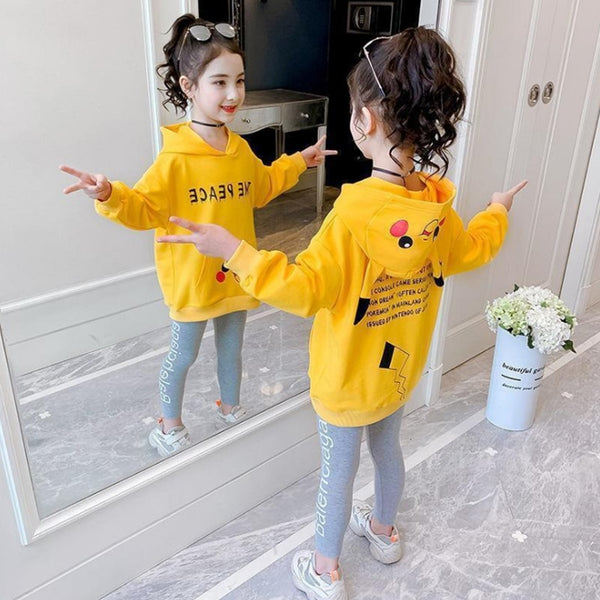 2 Pcs Kids Clothes Girl Spring Autumn Cartoon Pull Sleeve Tracksuit 2 5 7 8 10 12 14  Years Hoodies Top + Pants Sportswear Sets