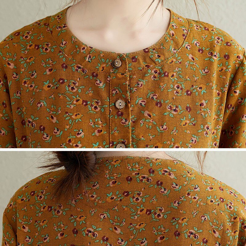 Women Autumn Cotton Linen Long Dress New Arrival 2020 Arts Style Vintage Floral Print Loose Ladies Elegant A-line Dresses S1857