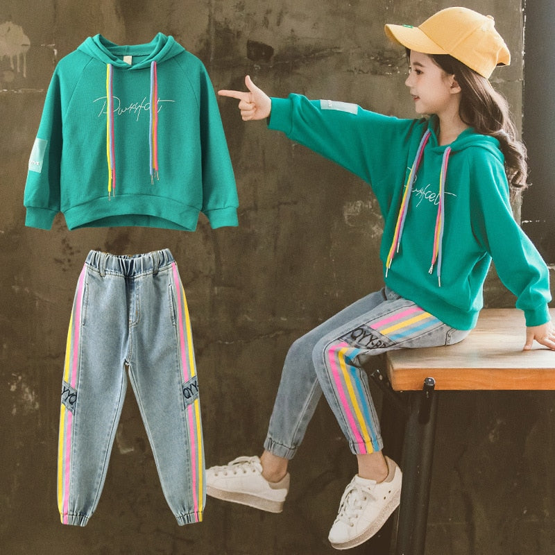 Children Clothing Set Hoodie Jeans Kids Tracksuit 2022 Spring Girls Costume Kids Sport Suits for Girls Clothes 6 8 10 12 Years