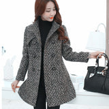 New Women Wool Blends Coat Winter 2023 Autumn Fashion Elegant Mother Turtleneck Plaid Slim Long Tweed Woolen Outerwear Female