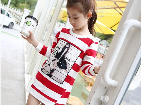 2022 children's clothing girls autumn long-sleeve T-shirt child 100% cotton beads round neck T-shirt basic shirt