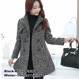 New Women Wool Blends Coat Winter 2023 Autumn Fashion Elegant Mother Turtleneck Plaid Slim Long Tweed Woolen Outerwear Female