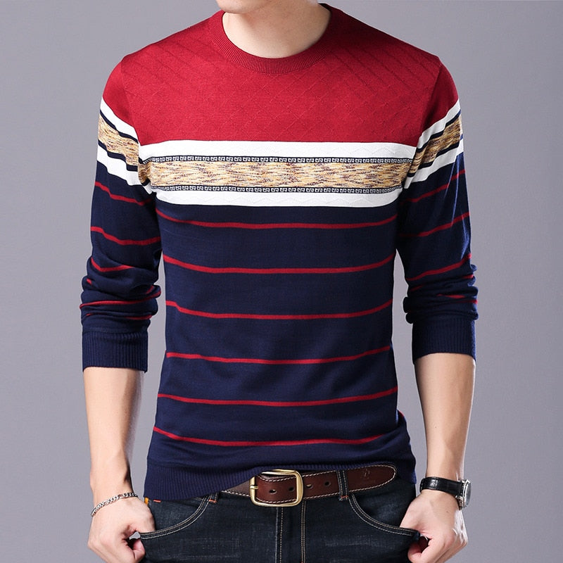 Liseaven Men Sweater O-Neck Casual Striped Sweaters Autumn Winter Brand Mens Pullovers