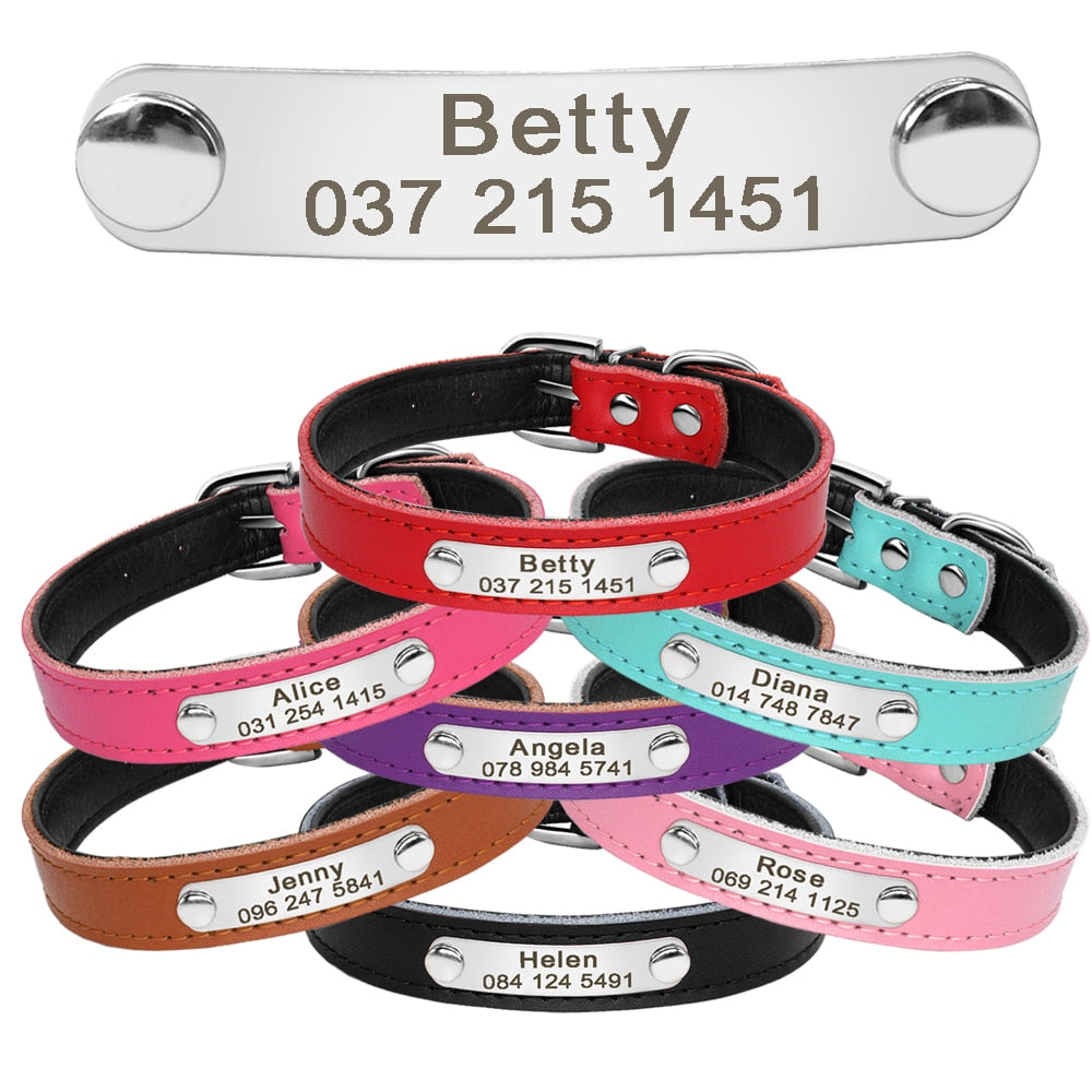 Leather Dog Collar Inner Padded Custom Personalized Dog Collars with Engraved Nameplate ID Tag For Small Medium Dogs
