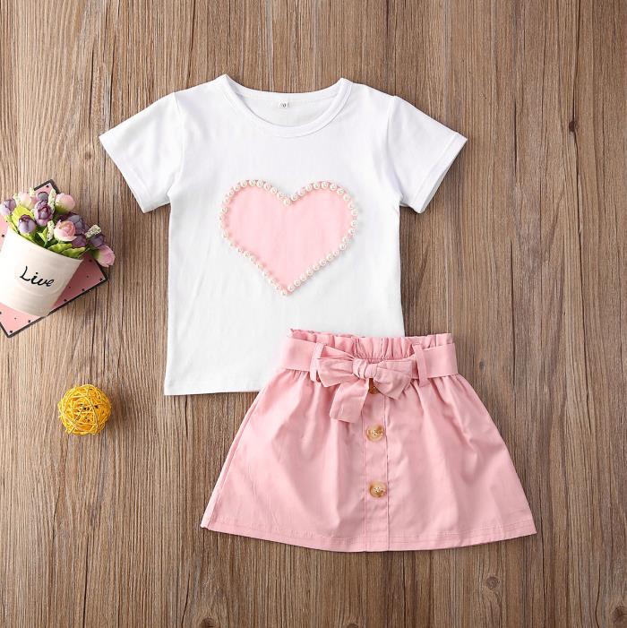 New Toddler Kids Baby Girl Valentine 's Day Clothes Long Sleeve Love Heart Printed Shirt Tops Tutu Skirt 2Pcs Outfits Set