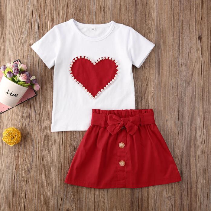 New Toddler Kids Baby Girl Valentine 's Day Clothes Long Sleeve Love Heart Printed Shirt Tops Tutu Skirt 2Pcs Outfits Set