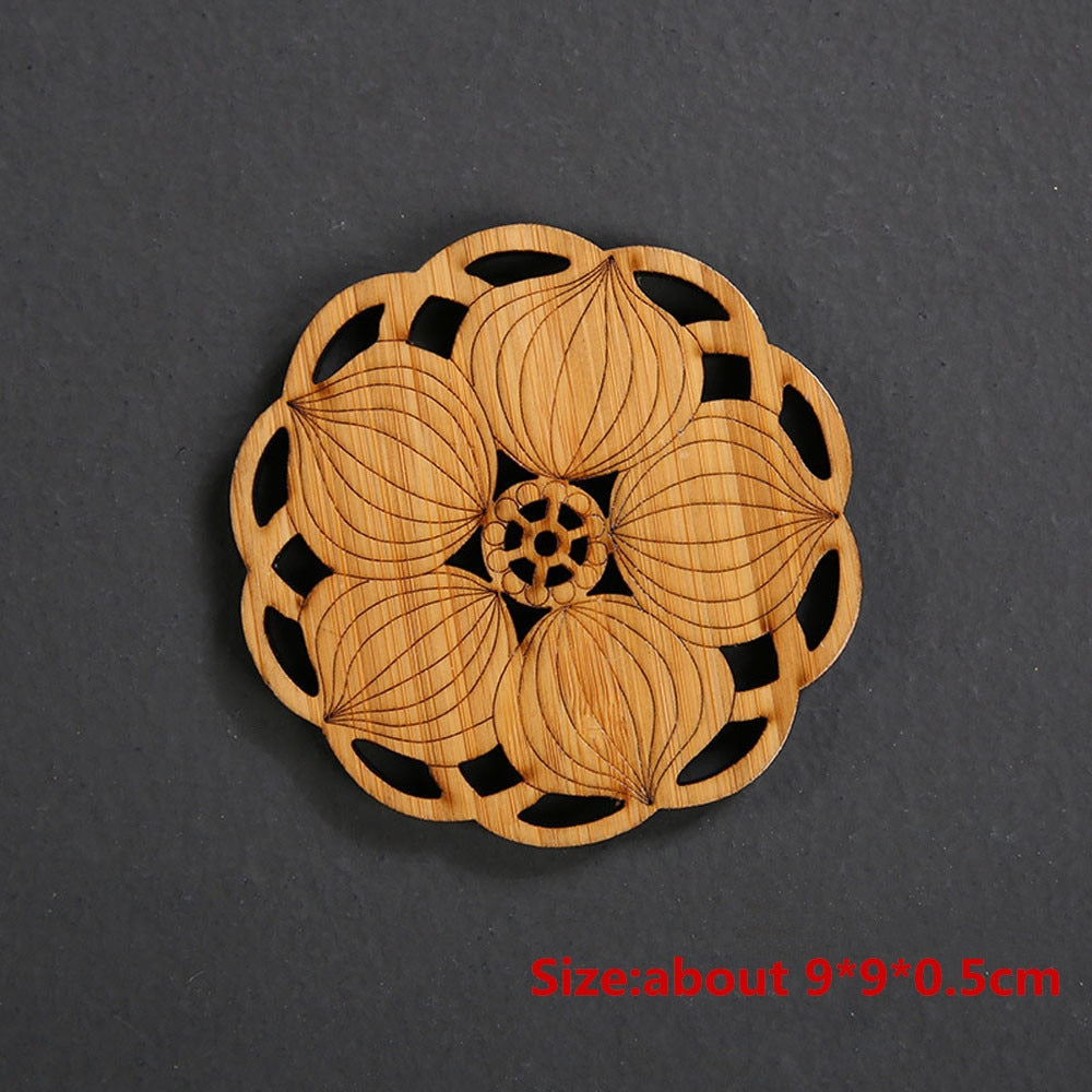 Lotus Shape Drink Coasters Mat Wooden Round Cup Table Mat Tea Coffee Mug Placemat Home Decoration Kitchen Accessories
