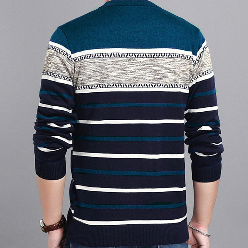 Covrlge New Spring Autumn Casual Men&#39;s Sweater O-Neck Striped Slim Knittwear Mens Sweaters Pullovers Pullover Men M-3XL MZM050