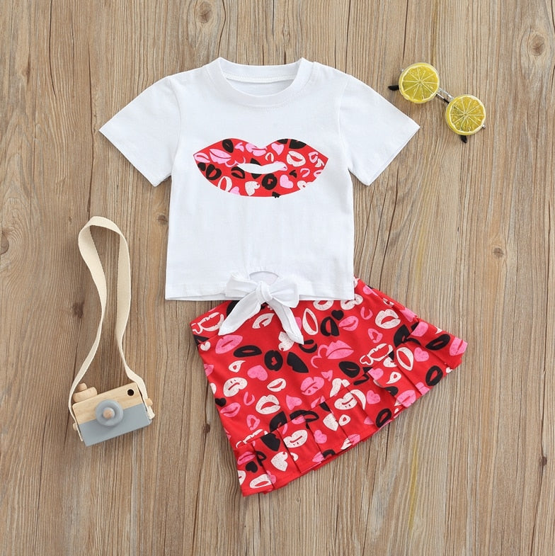 New Toddler Kids Baby Girl Valentine 's Day Clothes Long Sleeve Love Heart Printed Shirt Tops Tutu Skirt 2Pcs Outfits Set