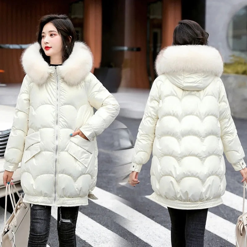 Women Winter Jacket Parkas 2021 New Fashion Fur Collar Hooded Thick Warm Parkas Casual Female Long Snow Wear Coat Outwear