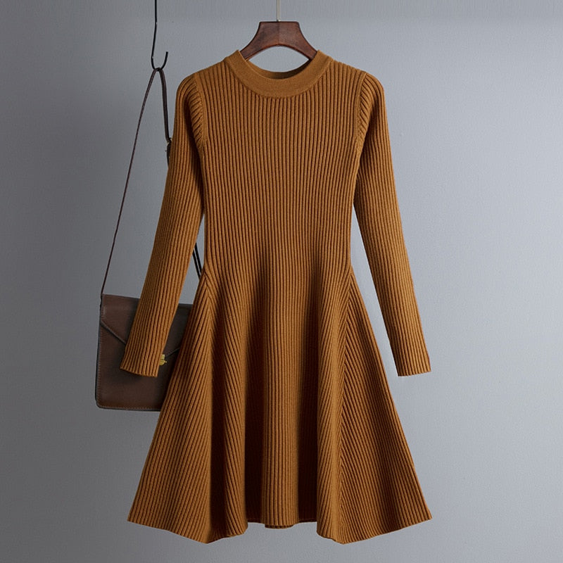 HLBCBG basic autumn winter short aline thick sweater dress elegant knit dress women slim mini dress Female chic knit sexy dress