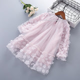 3-7 Years High Quality Spring Autumn Girl Dress New Chiffon Flower Ruched Kid Children Clothing Girl Princess Dress With Bags