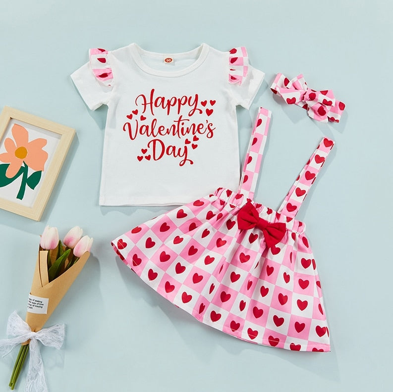 New Toddler Kids Baby Girl Valentine 's Day Clothes Long Sleeve Love Heart Printed Shirt Tops Tutu Skirt 2Pcs Outfits Set