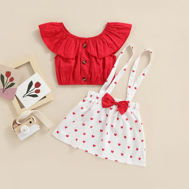 New Toddler Kids Baby Girl Valentine 's Day Clothes Long Sleeve Love Heart Printed Shirt Tops Tutu Skirt 2Pcs Outfits Set