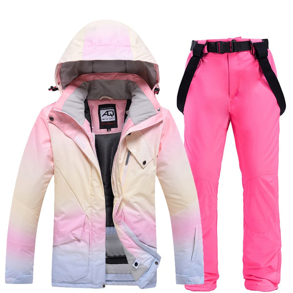 2023 New Fashion Color Matching Ski Suit Women Windproof Waterproof Snowboard Jacket and Pants Suit Female Snowsuit Costumes