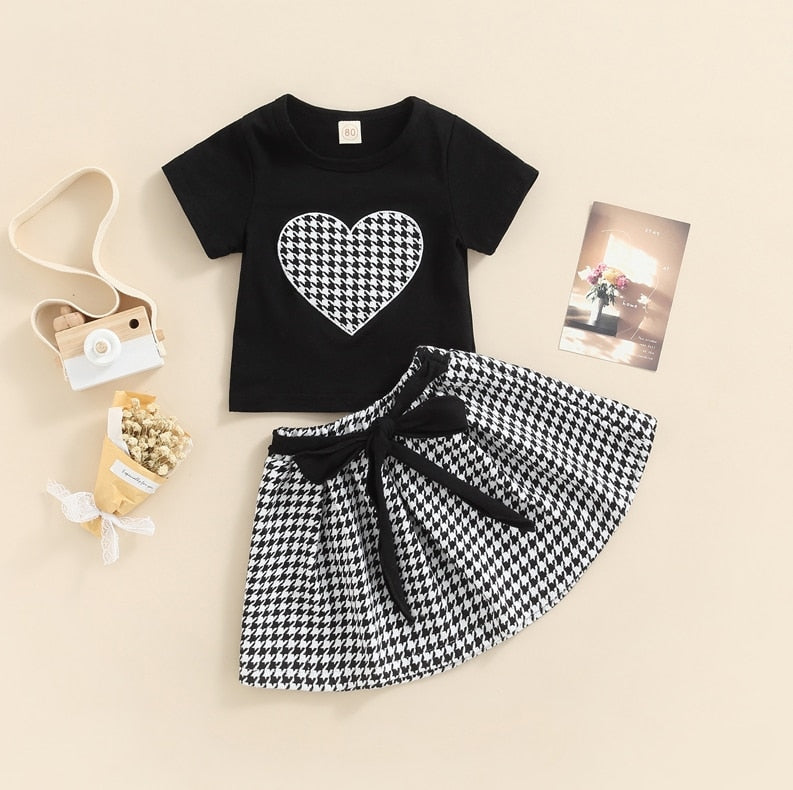 New Toddler Kids Baby Girl Valentine 's Day Clothes Long Sleeve Love Heart Printed Shirt Tops Tutu Skirt 2Pcs Outfits Set