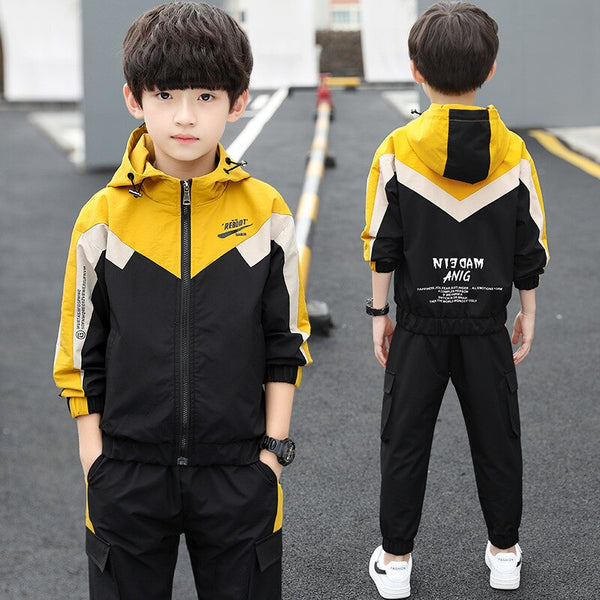 Fashion Boys Clothing Spring Autumn Patchwork Long Sleeve Sets 5 6 8 10 12 13 14 15Years Teenagers Children Sports Clothing