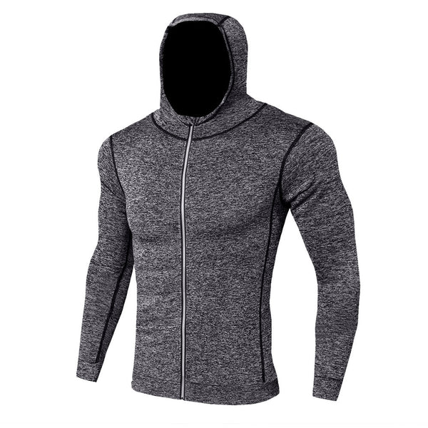 New Mens Running Jackets Fitness Sports Coat Hooded Tight Hoodie Gym Soccer Training Run Jogging Jackets Reflective Zipper Shirt