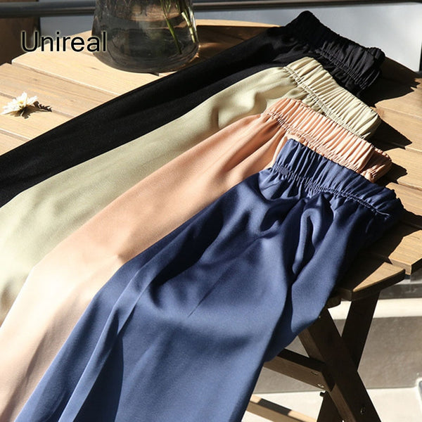 Unireal 2022 Summer Satin Harem Pants Women High Waist Casual Pants New Fashion Thin Loose Female Sweatpants