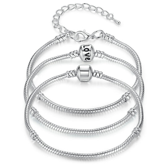 BAMOER 5 Style Silver Color LOVE Snake Chain Bracelet &amp; Bangle 16CM-21CM Pulseras Lobster PA1104