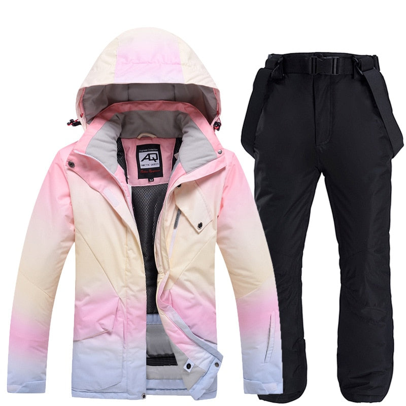 2023 New Fashion Color Matching Ski Suit Women Windproof Waterproof Snowboard Jacket and Pants Suit Female Snowsuit Costumes